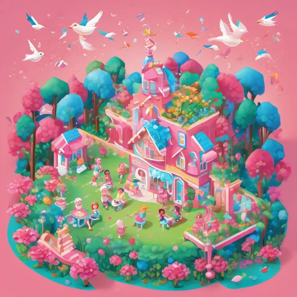 The birds fly to the park to ask Pinky is a little bird with pink feathers and sparkly blue eyes's friends what she likes. Her friends mention singing, dancing, and painting.