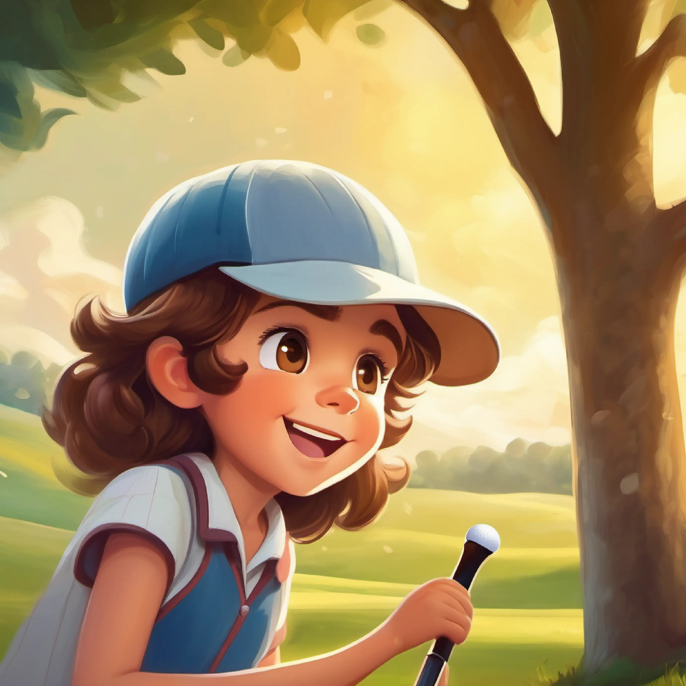 Happy child, brown hair, brown eyes, always wearing a golf hat making a wish and scoring an impressive hole-in-one.