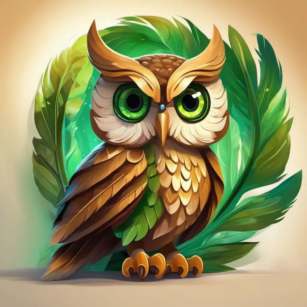 Wise owl with soft brown feathers and keen, gentle eyes acknowledges Green serpent with bright, curious eyes and shimmering scales's honesty.