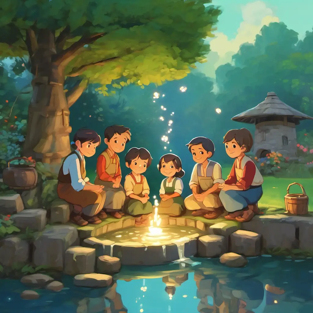 Illustration of villagers making wishes at The Wishing Well