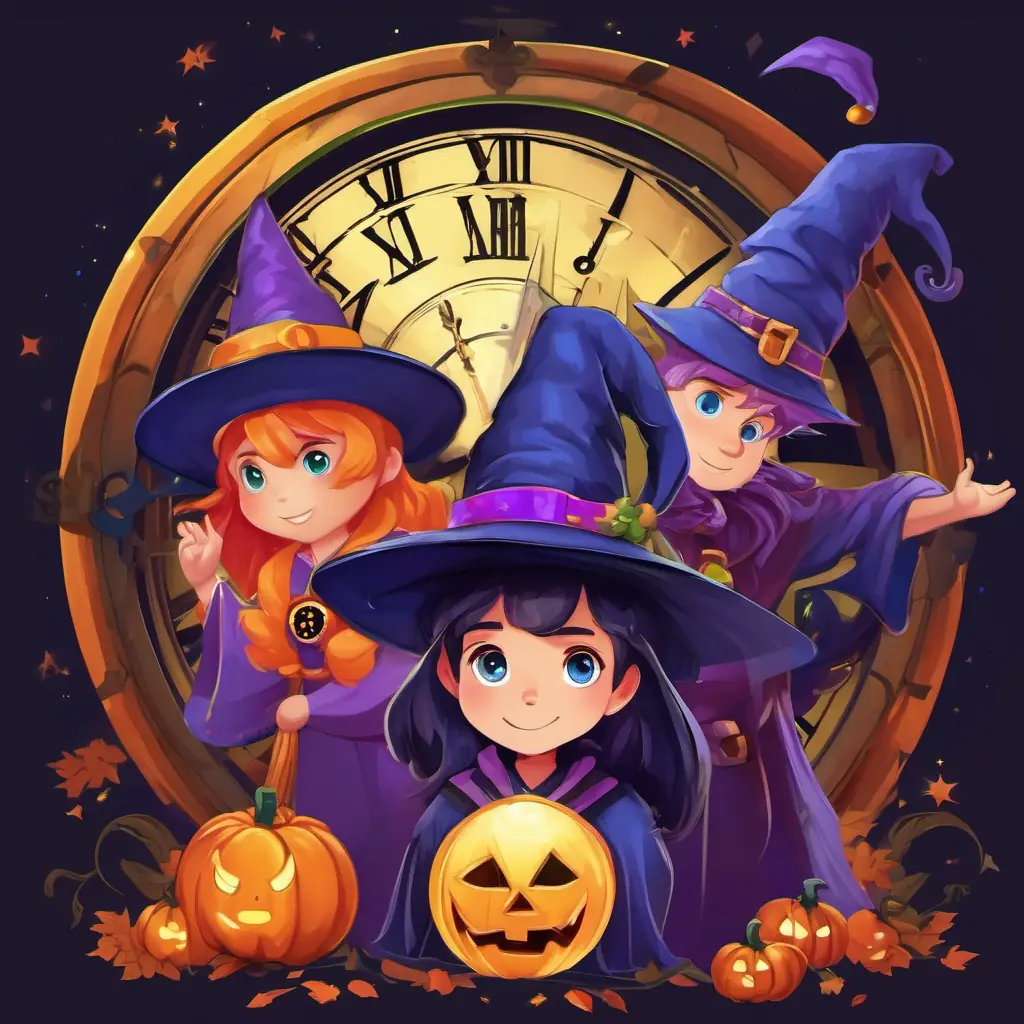 Addy is a wizard with a pointy blue hat and sparkly green eyes and Subby is a sorcerer with a round purple hat and twinkling orange eyes meet Timmy is a clock with a round face, yellow skin, and playful red eyes, who introduces them to the concept of time.