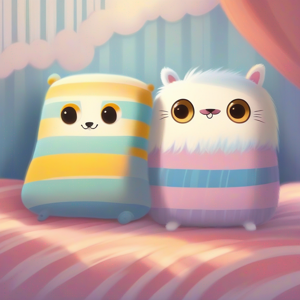 Three pillows: Sparkle (wise advice), Stripe (funny jokes), Fluffy (positive thinking)