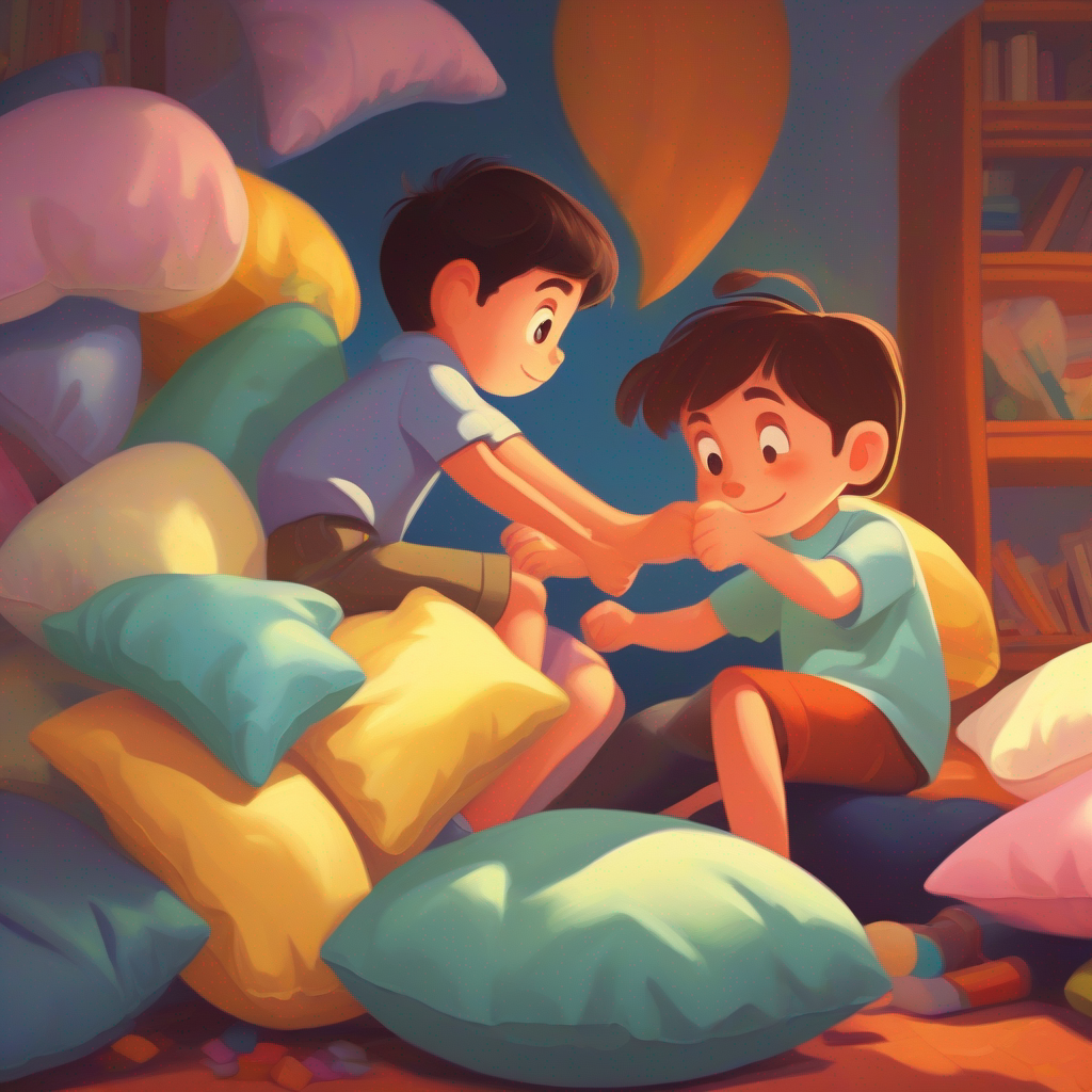 Kids helping each other using their pillows' powers