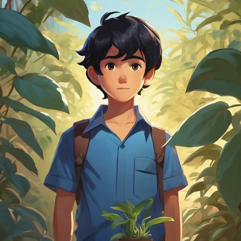 Problem arises with Energetic boy, short black hair, brown eyes, wears blue shirt's plant, showing signs of poor health.