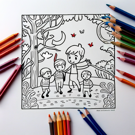 Bosque con criaturas mágicas jugando con los tres niños