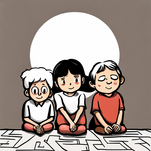 Los tres niños despidiéndose del anciano en el pueblo