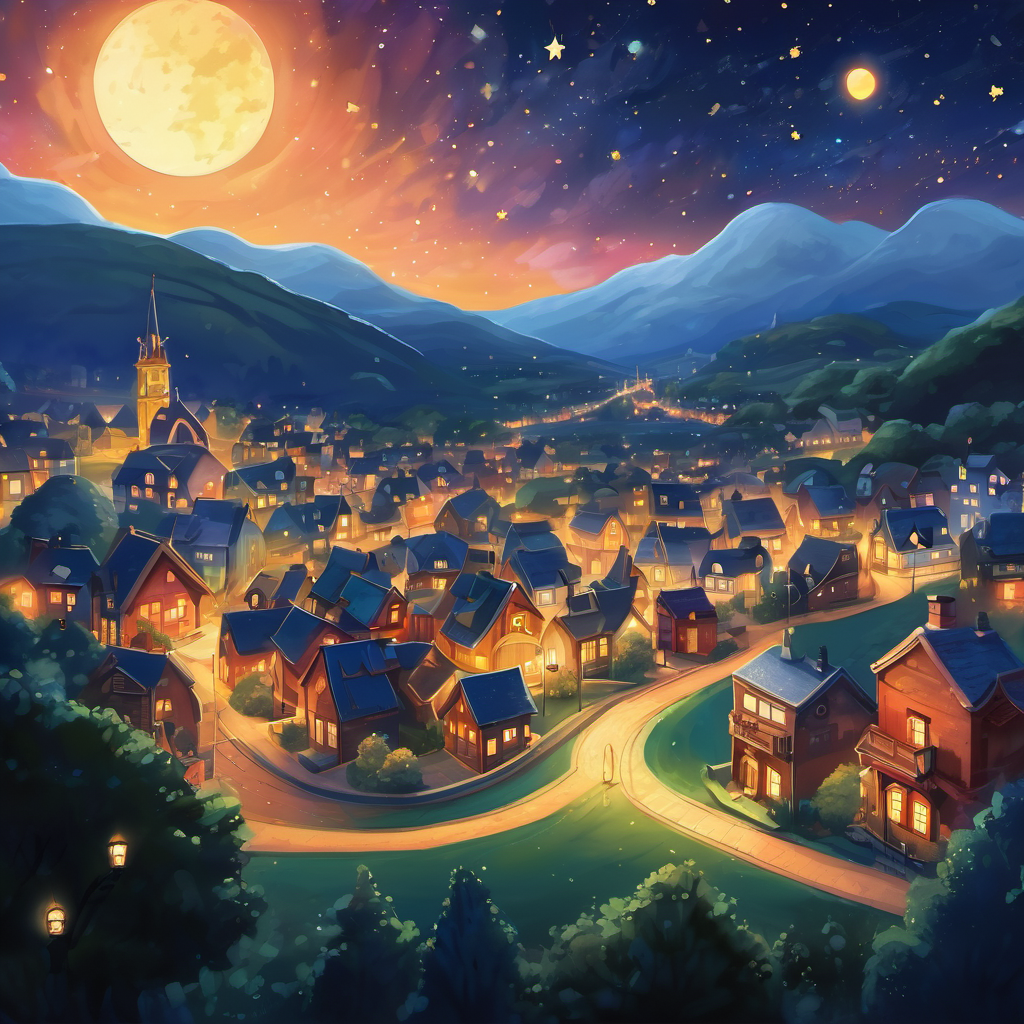 The text is accompanied by a beautiful illustration of a small town called Sunnyville at night. A glowing star in the night sky, shining with confidence is shown as a glowing star in the sky, surrounded by other stars.
