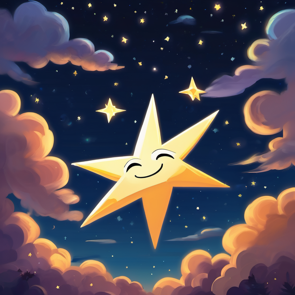 The illustration shows a serene night sky with a bright moon and stars twinkling. A glowing star in the night sky, shining with confidence is shown with closed eyes, looking determined and ready to face his fear.