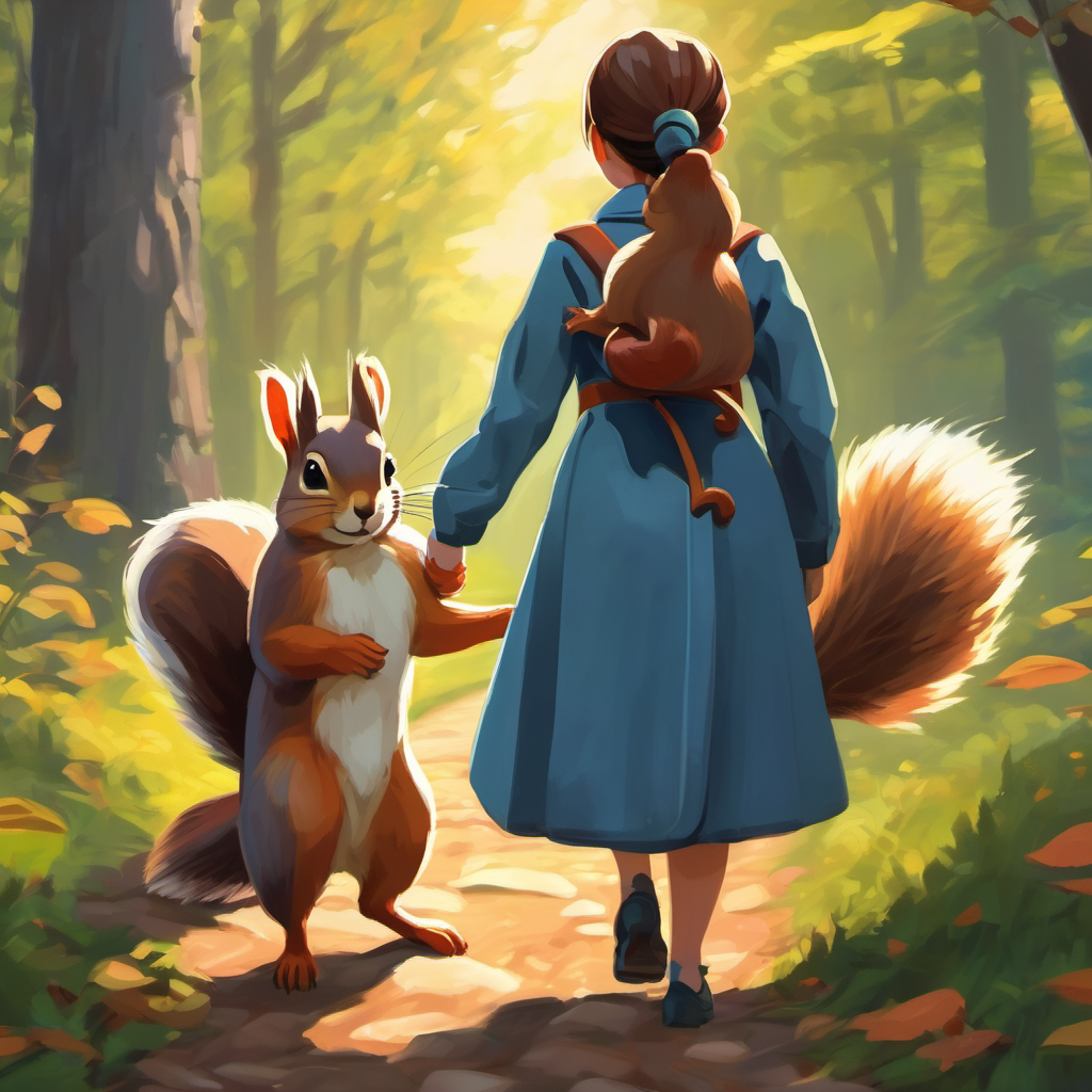 girlren holding hands with a squirrel guiding them