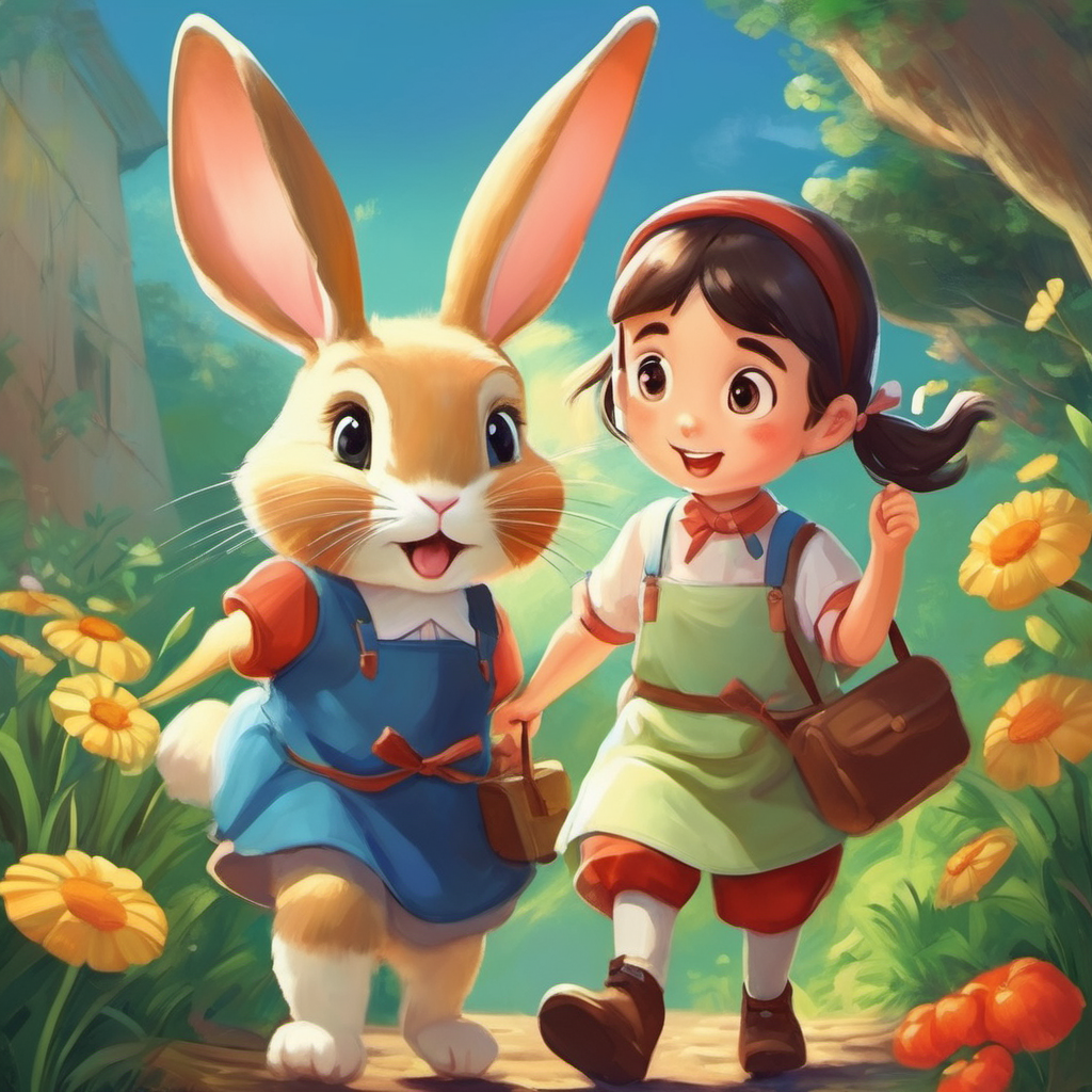 girlren and rabbit helping each other in various ways