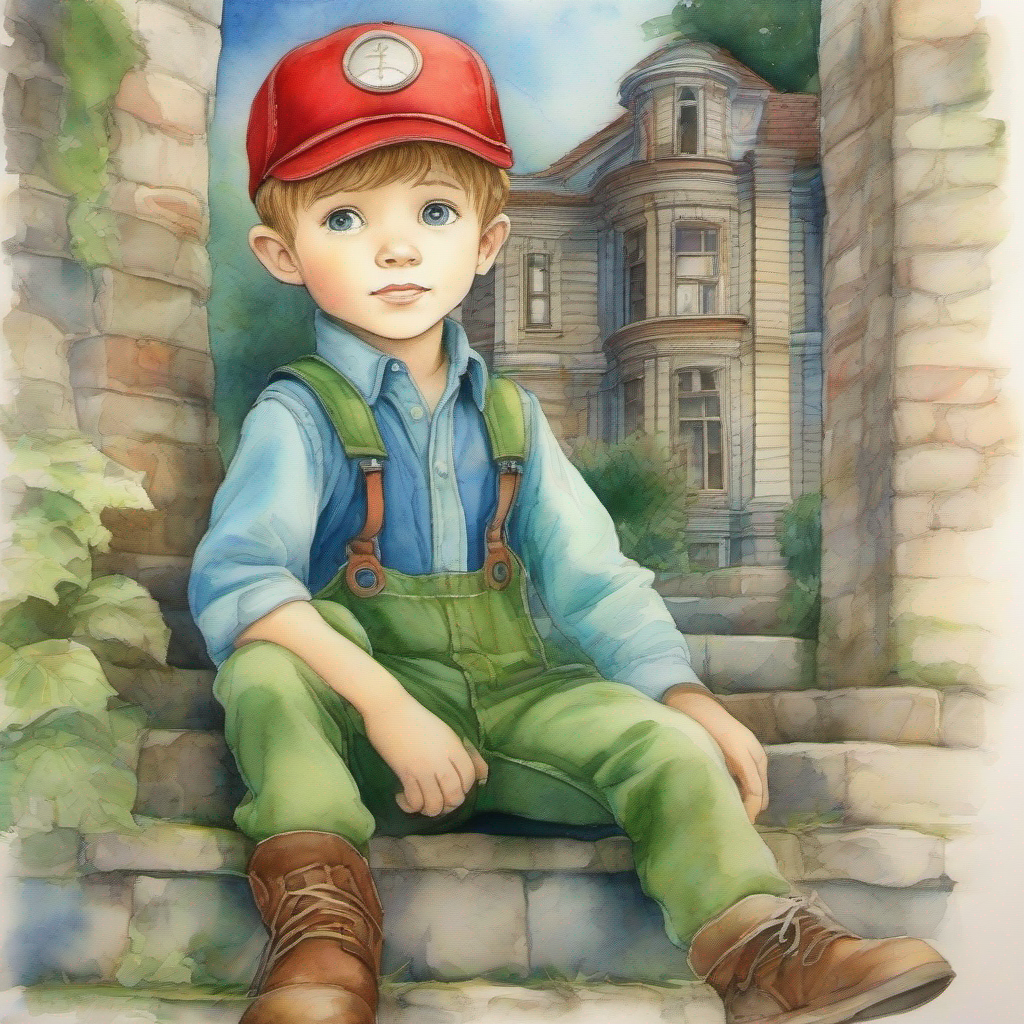 Timmy: Curious boy with red cap and blue overalls and Alex: Adventurous boy with green hat and brown boots remember the abandoned mansion and lead the ghost