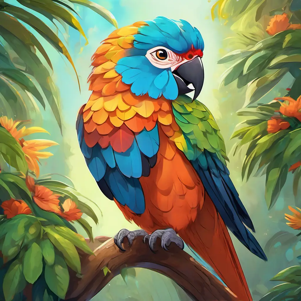 Wise parrot, colorful feathers, and bright, twinkling eyes gathers the birds and starts a quest with Small sparrow with brown feathers and big, curious eyes the sparrow to uncover the mystery behind the missing feathers.