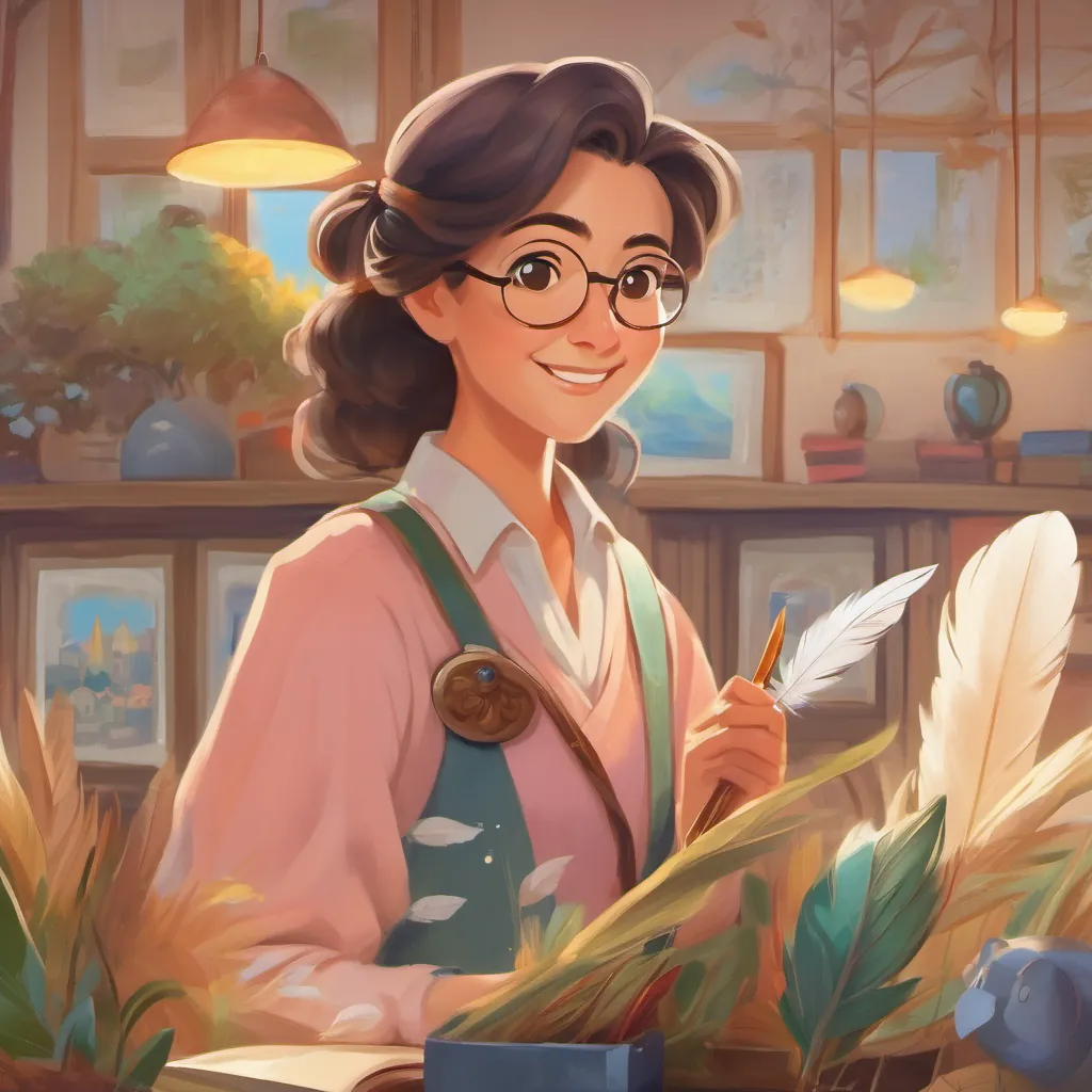 Teacher with a mischievous twinkle in her eye holding a feather