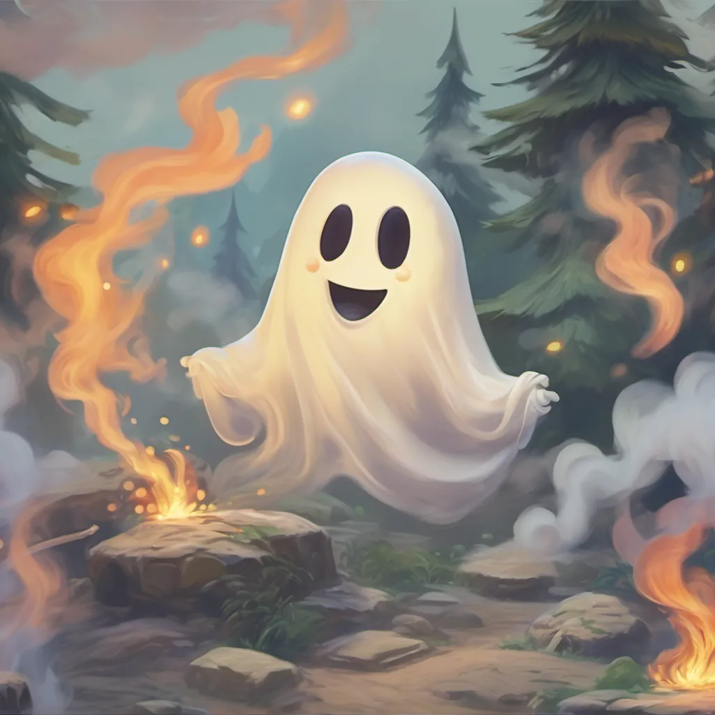 Wobbly ghost shrinking as it laughs hysterically, turning into smoke