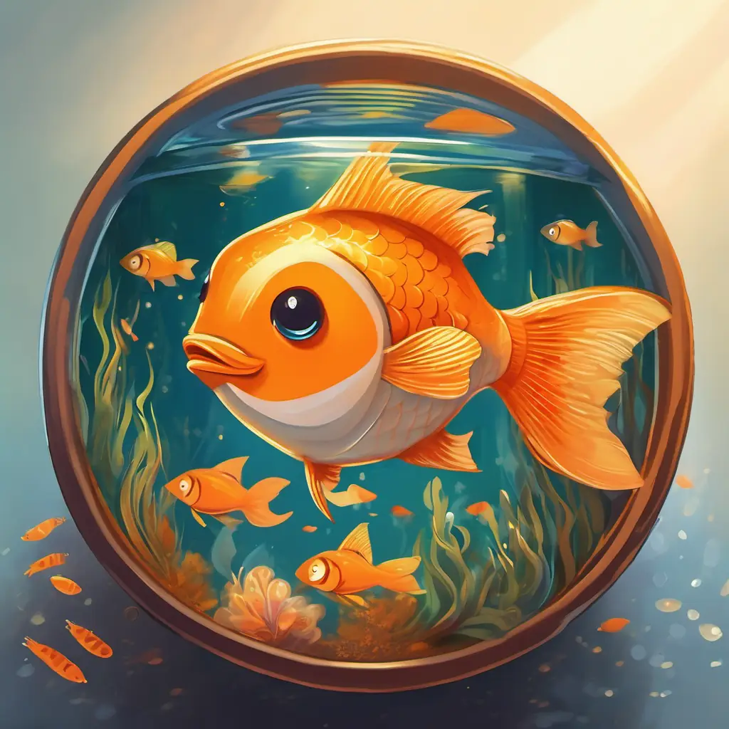 Small orange fish, tiny fins, big round eyes swimming within the confines of his bowl.