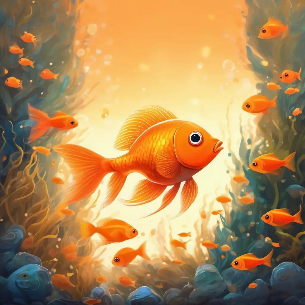Small orange fish, tiny fins, big round eyes confronts the overwhelming outside world.