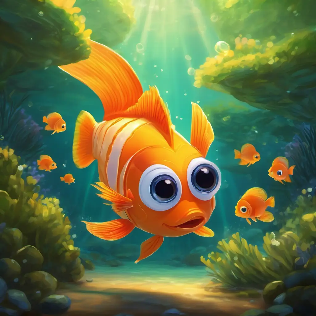 Small orange fish, tiny fins, big round eyes gains a new understanding of his environment.
