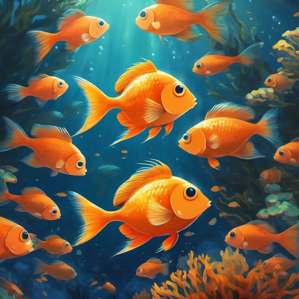 Small orange fish, tiny fins, big round eyes envies the freedom of other fish in the ocean.