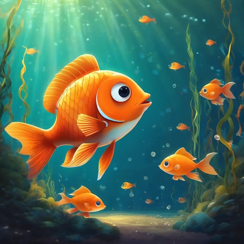 Small orange fish, tiny fins, big round eyes is grateful but yearns for more freedom.