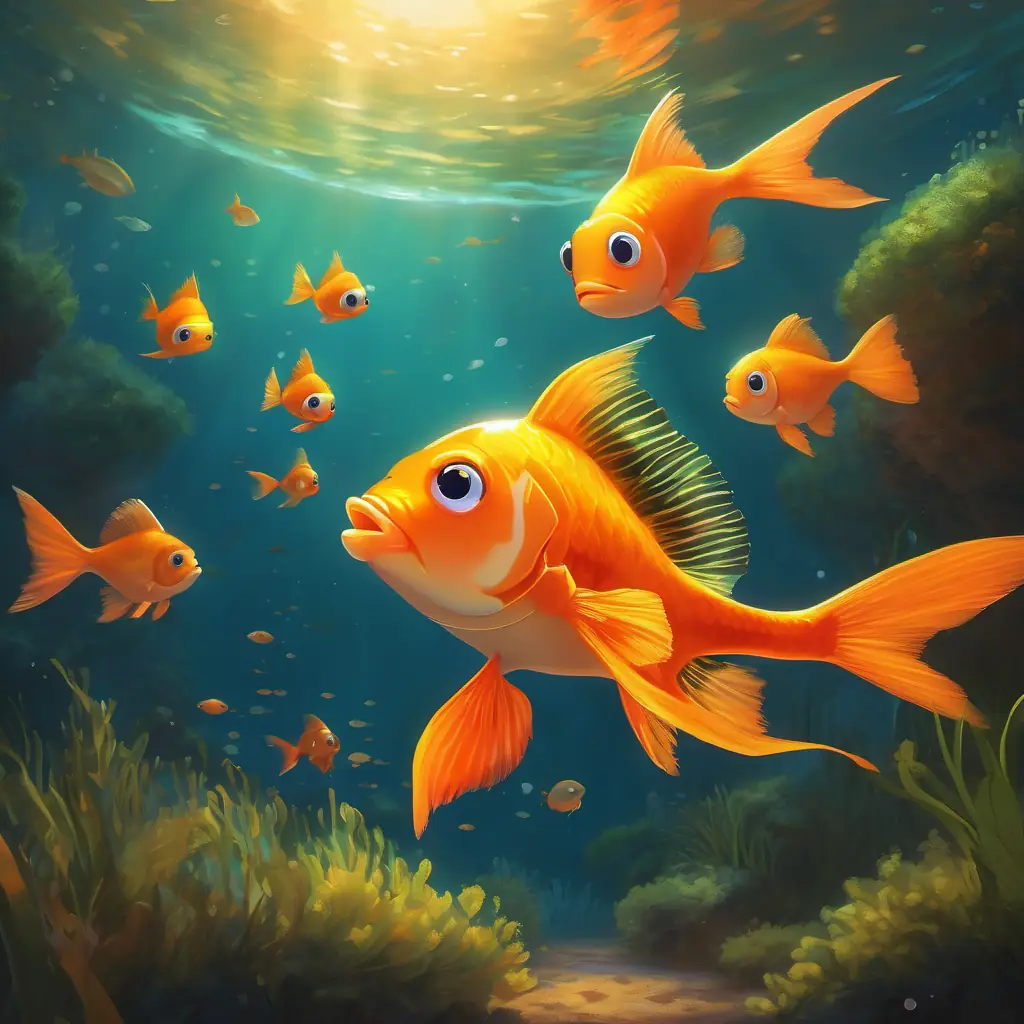 An unexpected chance for freedom occurs for Small orange fish, tiny fins, big round eyes.