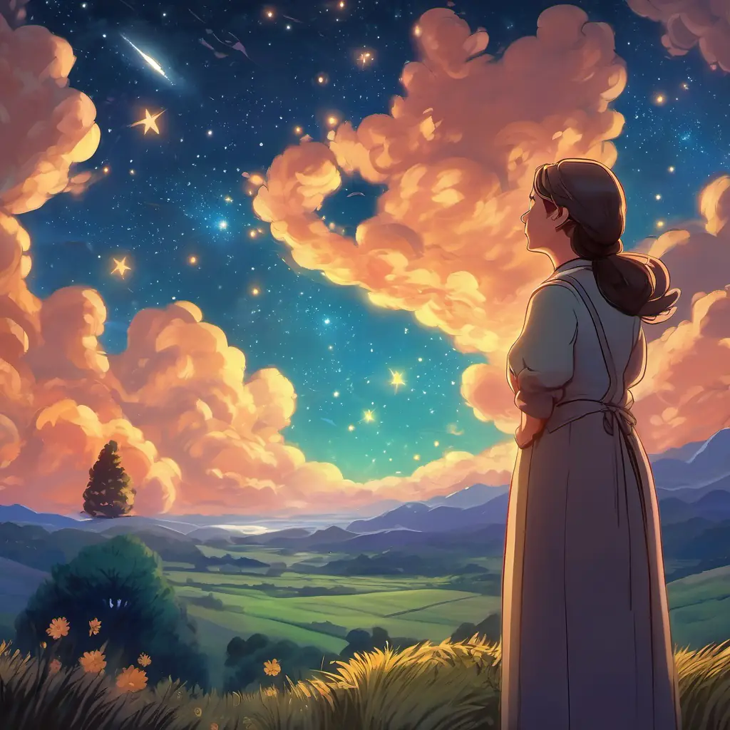 Mamma concluding her explanation, with a backdrop of a starry sky