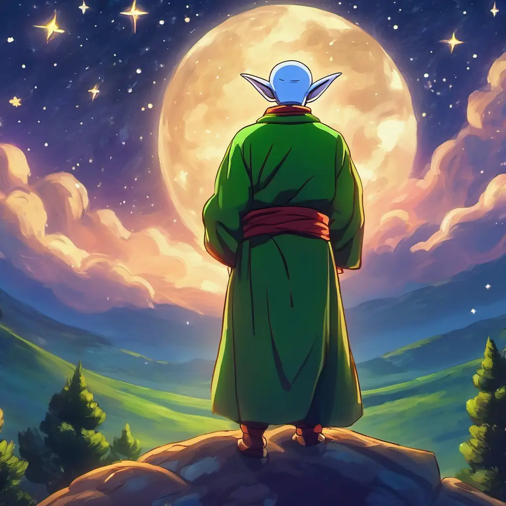 Piccolo contemplating, looking up at the starry night sky