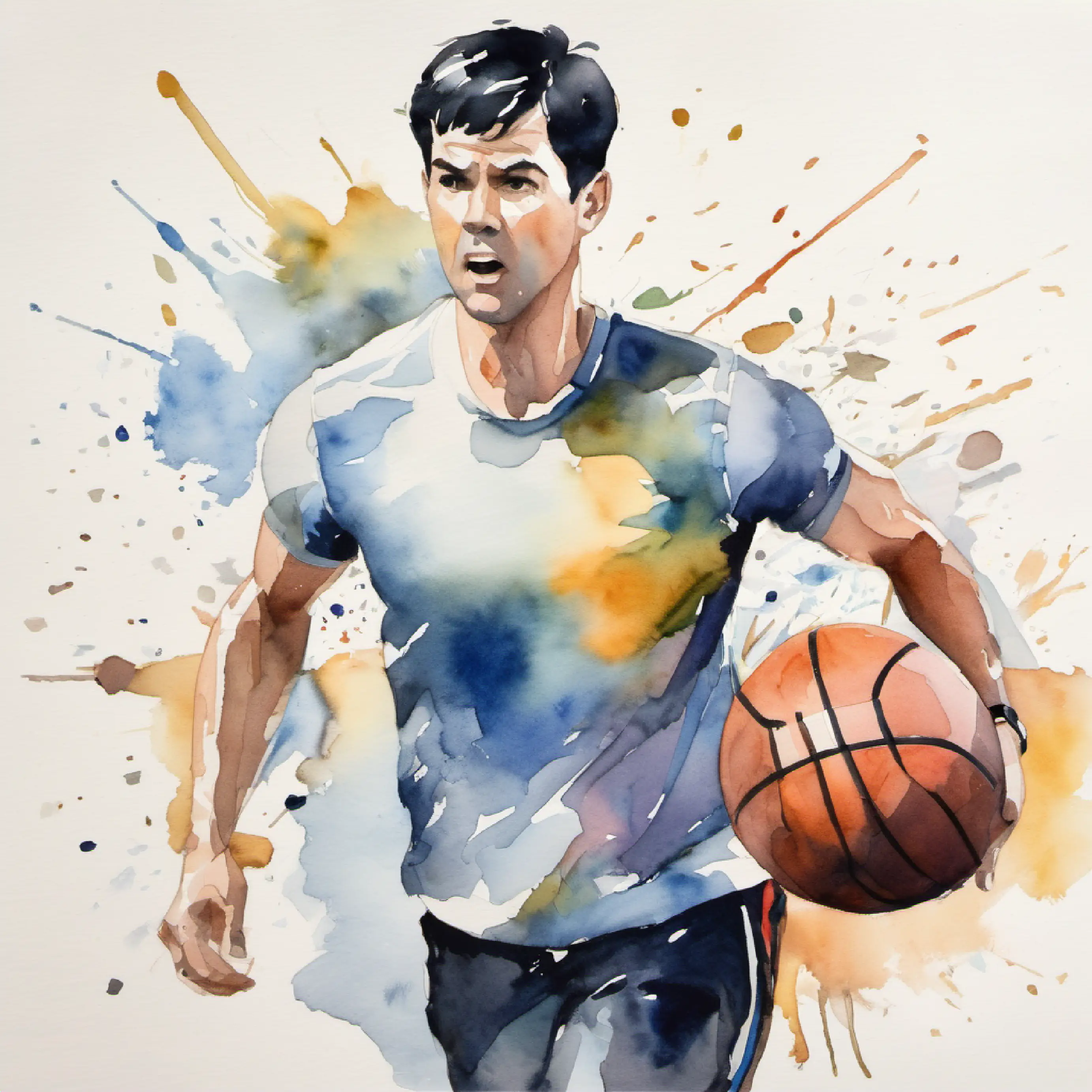 Sports equipment scattered, Tall PE coach, muscular, short black hair, surprised look looking surprised.