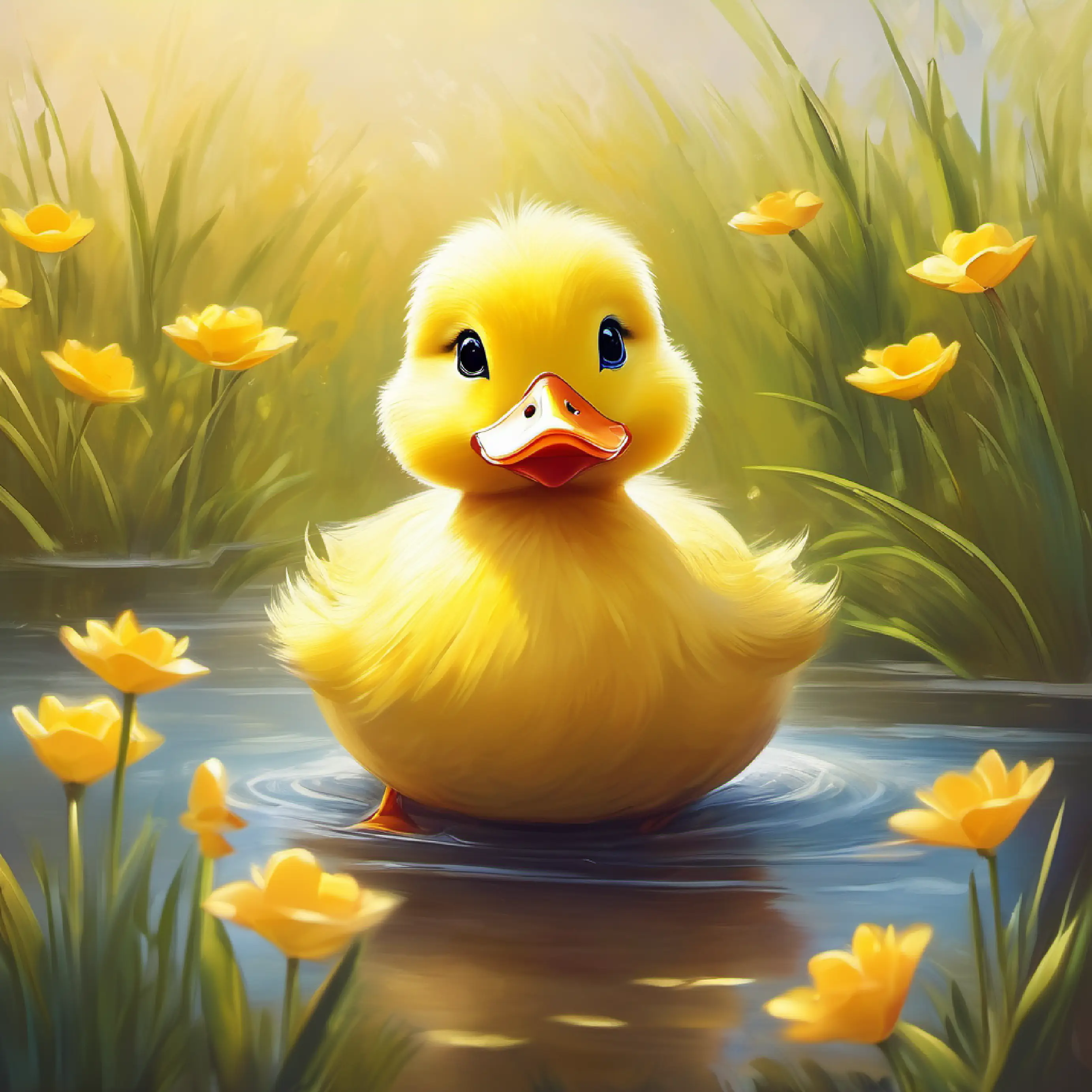 Small yellow duck, hopeful eyes, can't quack normally is happy, farm animals accept his uniqueness