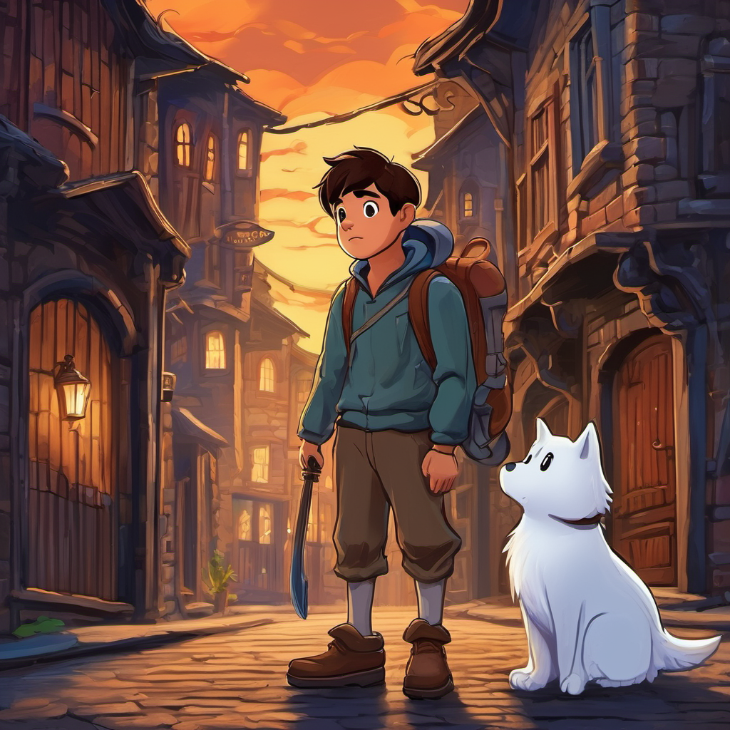 Ghost pondered over Oliver's words and finally made up his mind. He decided to go on a brave adventure to find a human friend. Oliver wished him luck and Ghost set off into the night, floating through the old streets of Shadowville.
