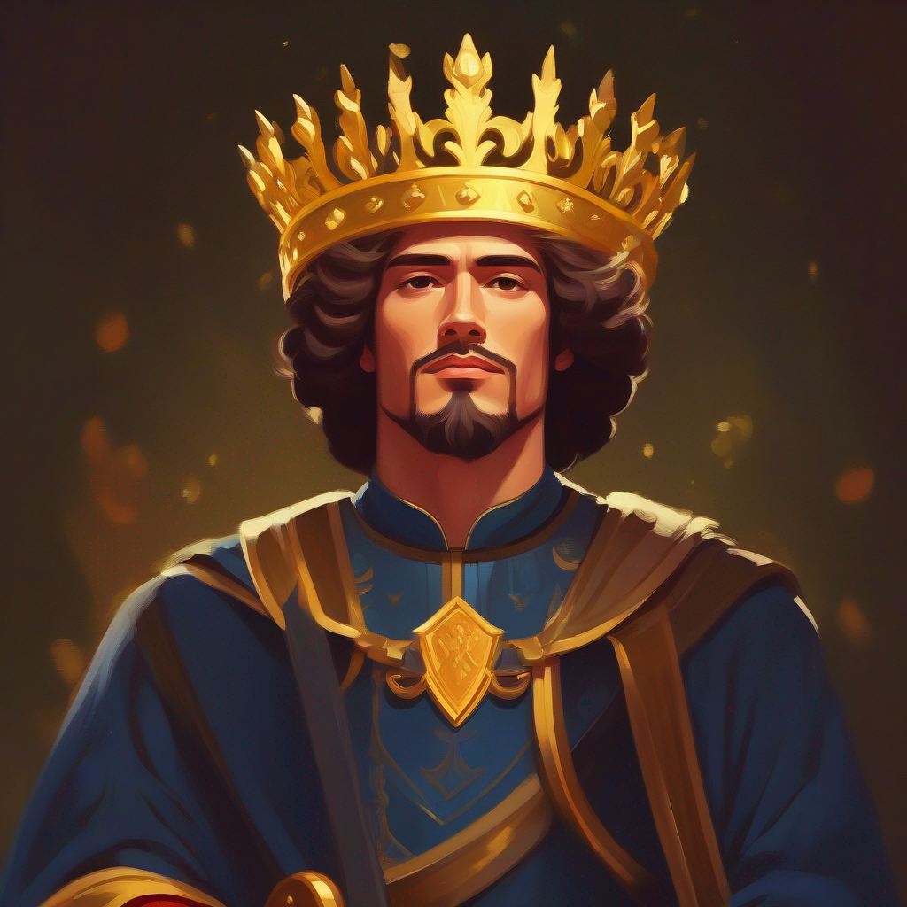 A flourishing Wise and just king, wearing a golden crown.dom under the honest rule of the king.