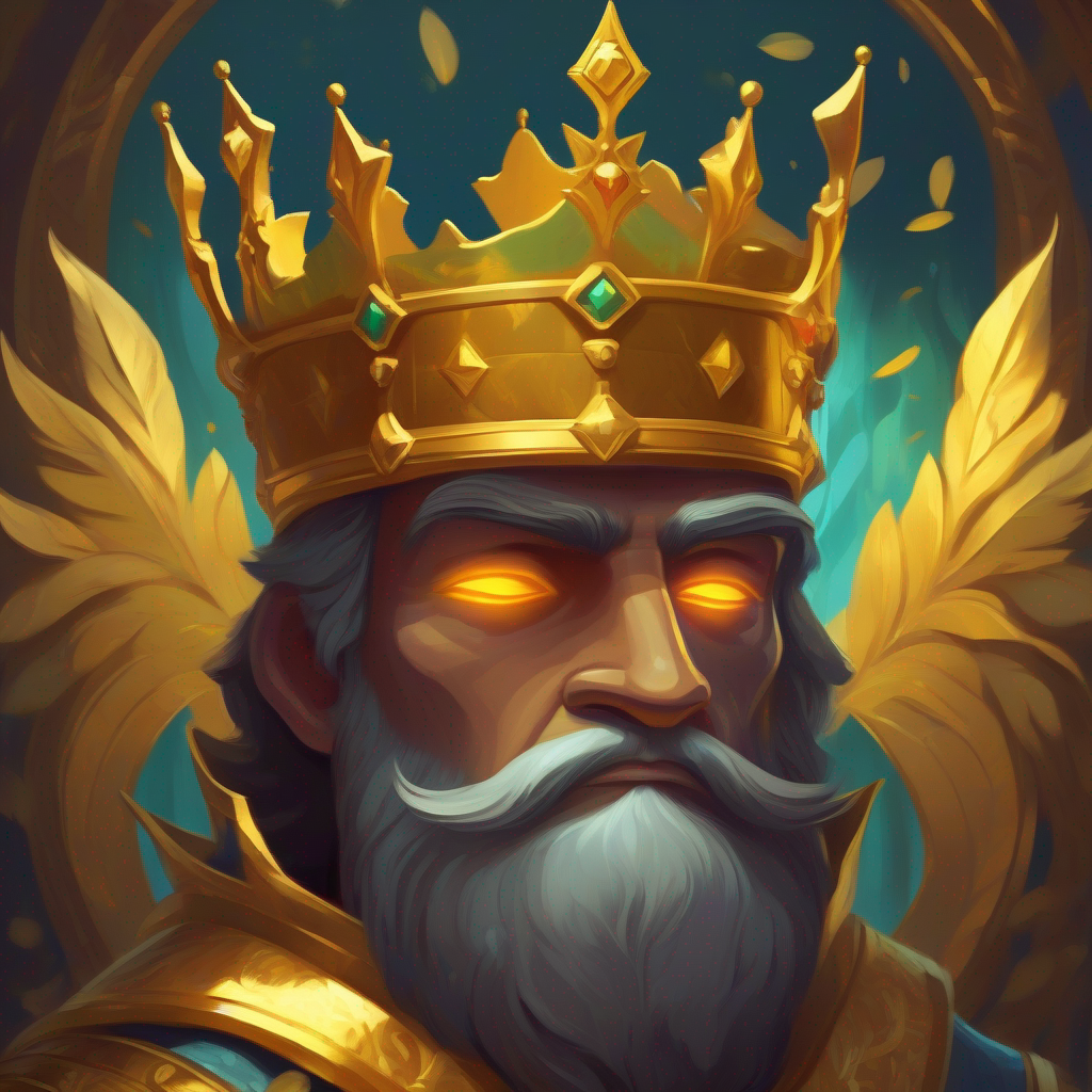 The legend of the honest Wise and just king, wearing a golden crown.'s reign.