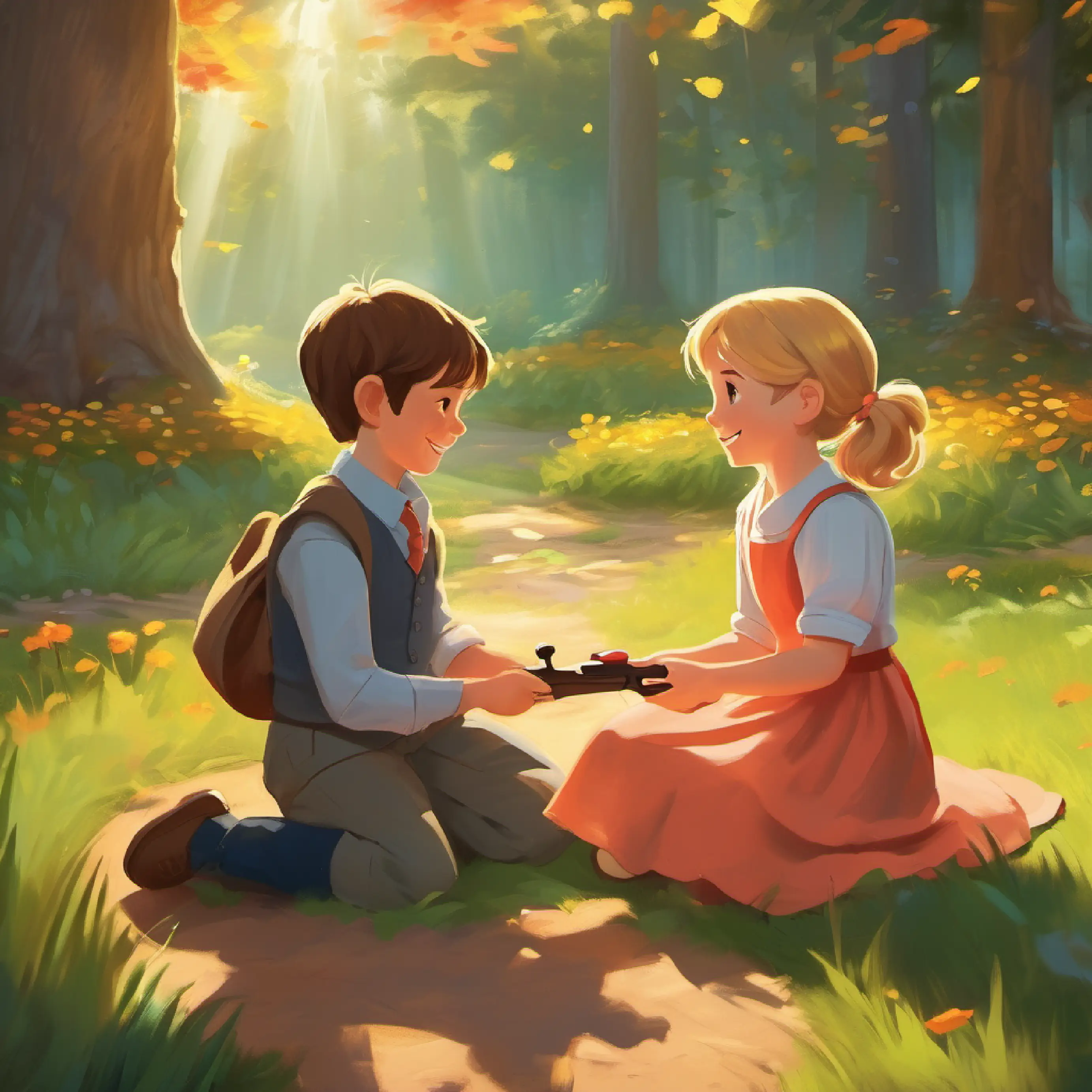 Shows a bond forming as Emma and Lucas enjoy a simple game, emphasizing shared joy.