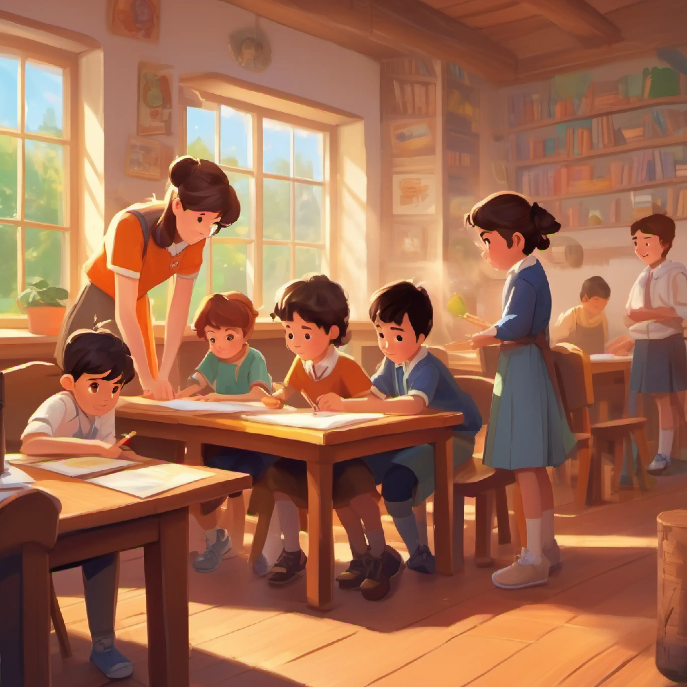 Emma facilitates Lucas's integration; their activity attracts more classmates.