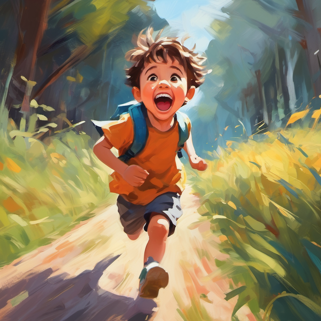 A brave little boy with a big smile. seeing girlren running and screaming in fear