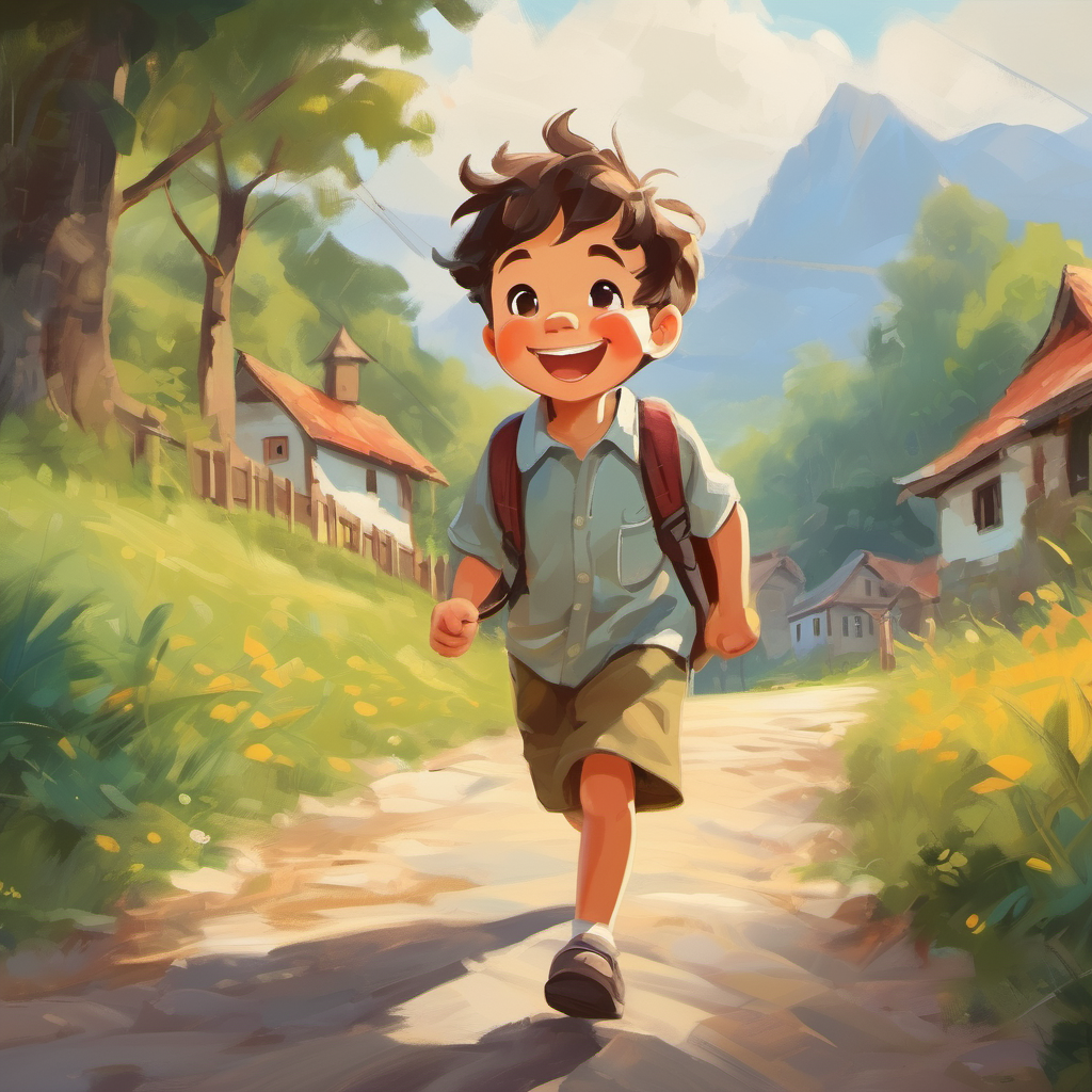 A brave little boy with a big smile. walking proudly and happily to school