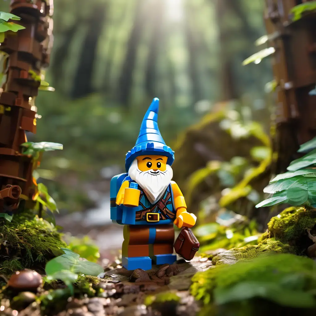 Number Adventurous gnome, carries a backpack, mischievous grin, a gnome with a backpack, exploring the magical forest.