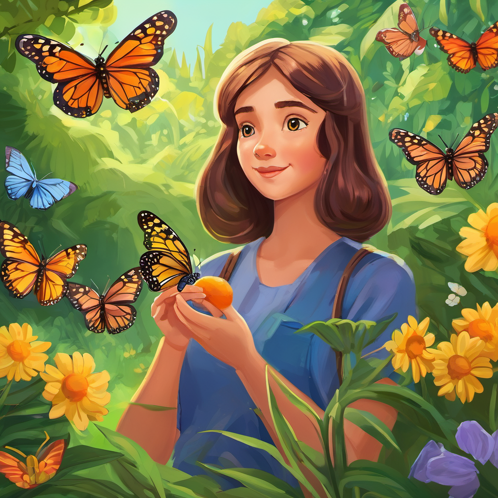 Emma wondered where butterflies lived. Bella told her that butterflies find their homes in various places, such as meadows, gardens, and even rainforests. Bella shared stories of special butterfly homes around the world, like the Monarch butterfly sanctuary and the Amazon rainforest. "Butterflies have different diets depending on their species," Bella continued. She explained how some butterflies sip nectar from flowers, while others feed on fruits or tree sap. Emma realized that, just like people, butterflies have different preferences when it comes to food.