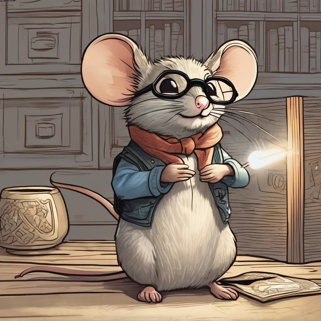 A small, friendly mouse with a cozy home, wearing a tiny vest and glasses, always welcoming and cheerful gleefully solving the riddle, and the riddle box nodding approvingly while glowing brightly.