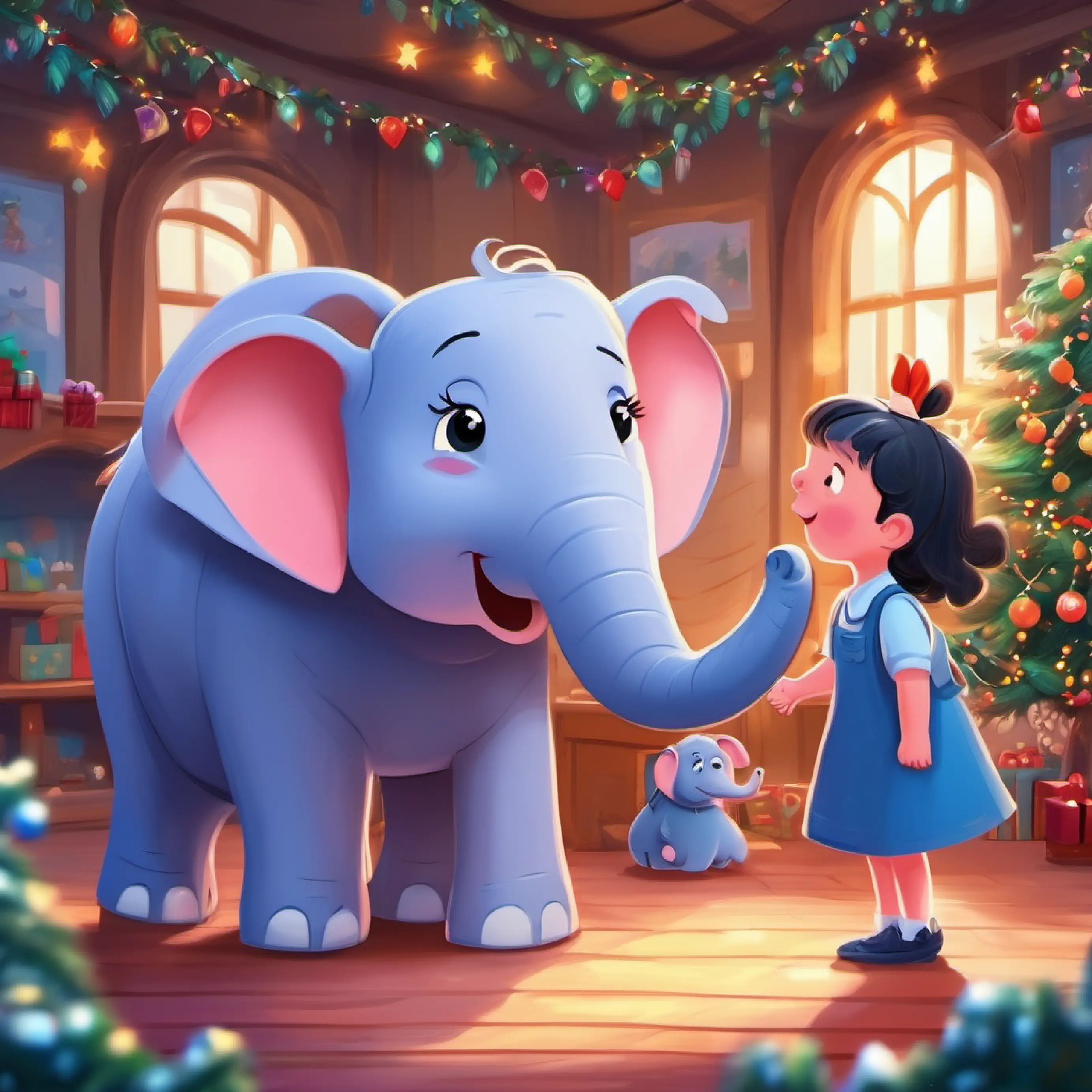 Circle time with classmates, Peppa meets Friendly elephant, blue dress, cheerful, Peppa's classmate.