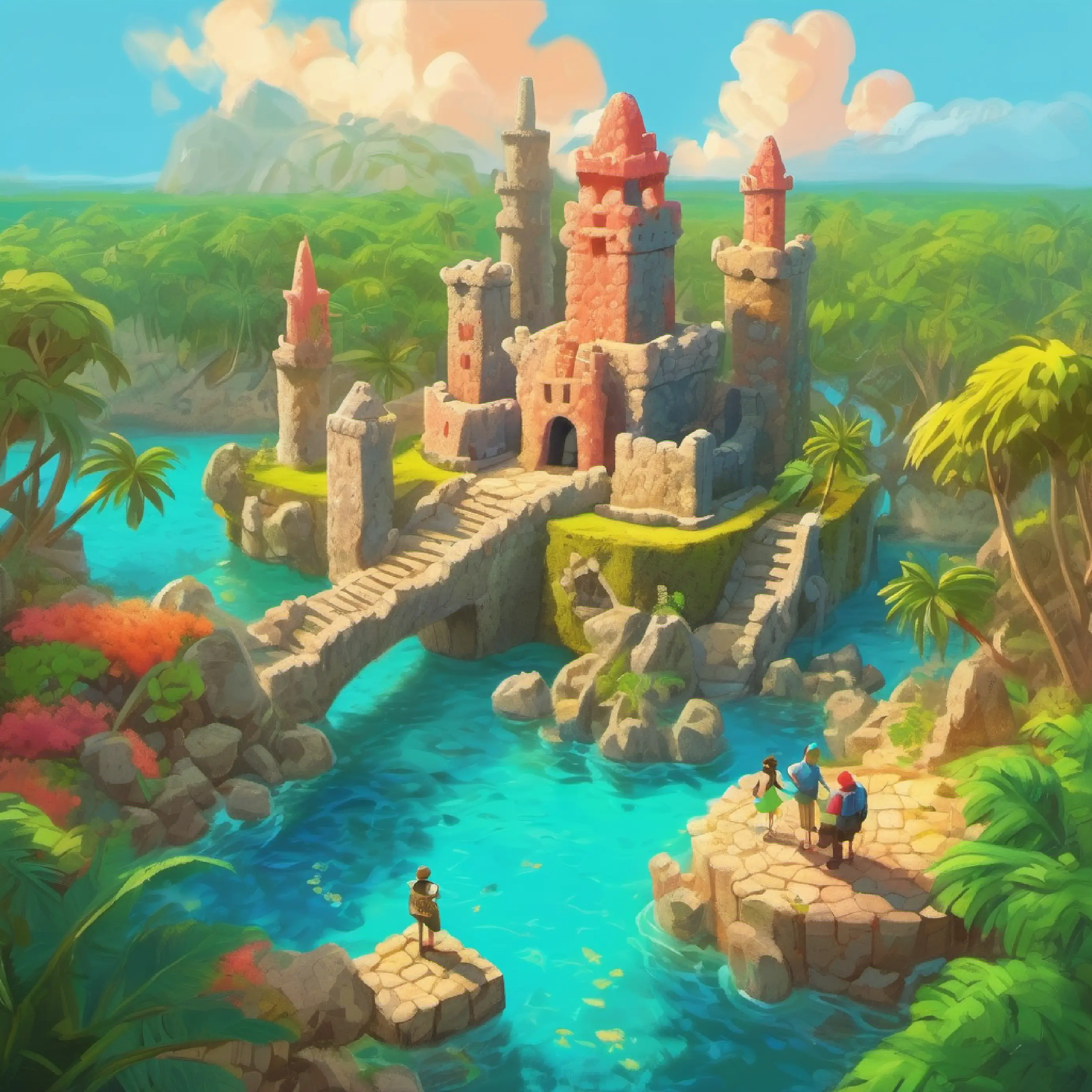Sammy and Terry deciding to find treasure, Coral Castle shown on map.