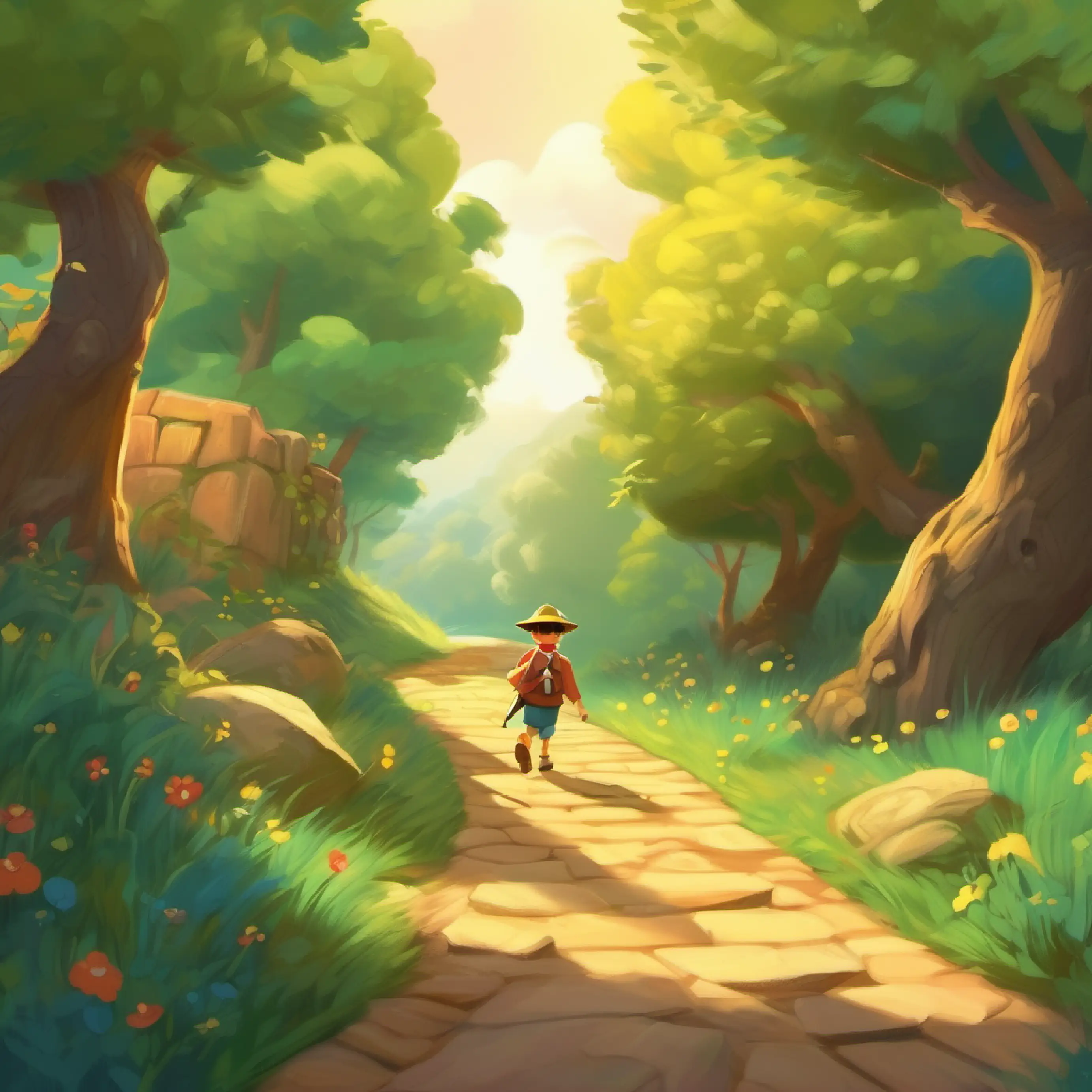 Ollie helps with path, joins treasure hunt, everyone is happy.