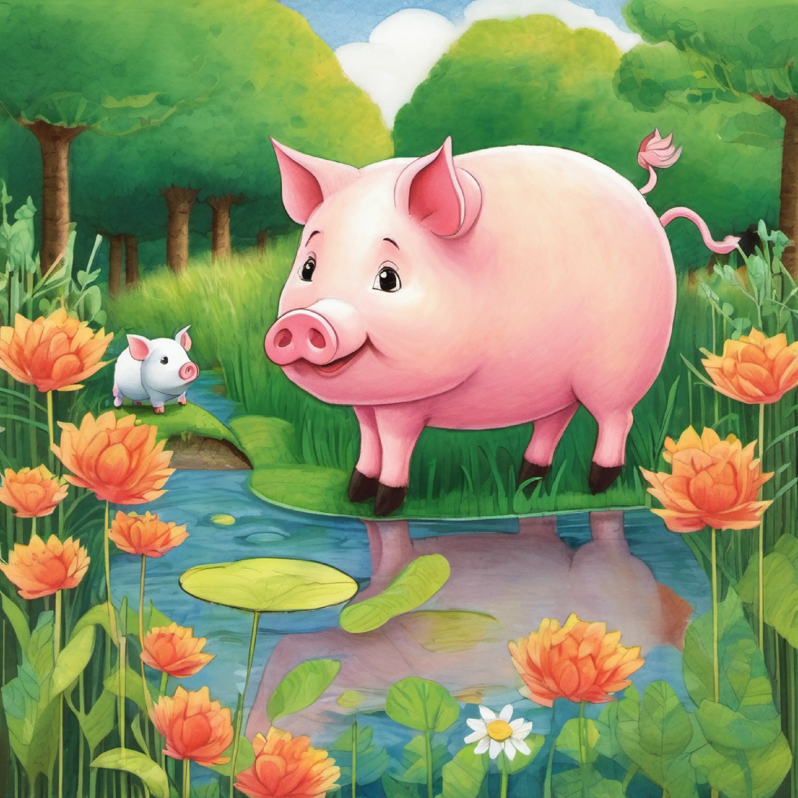 The little pig felt proud as she looked at its work. 'We have the best pond on the farm!' it squealed.