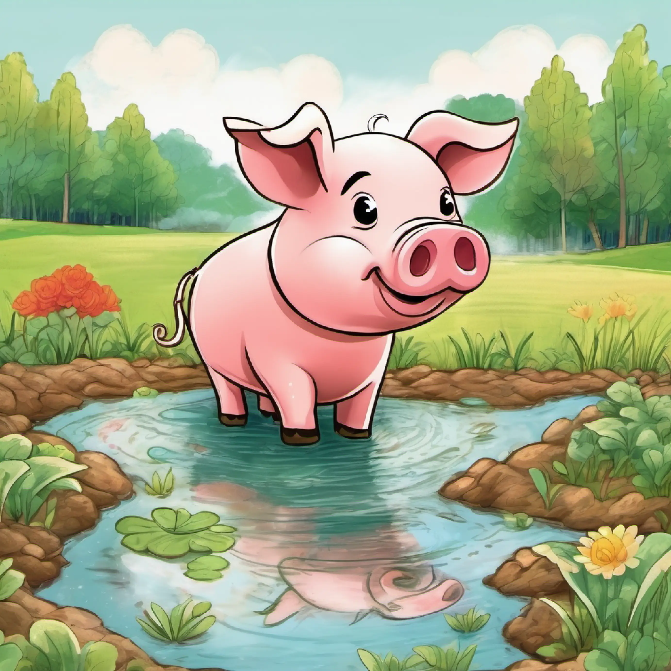 This little pig loved to play in the mud, but the pig also had dreams . He wanted to build a pond for the farm.