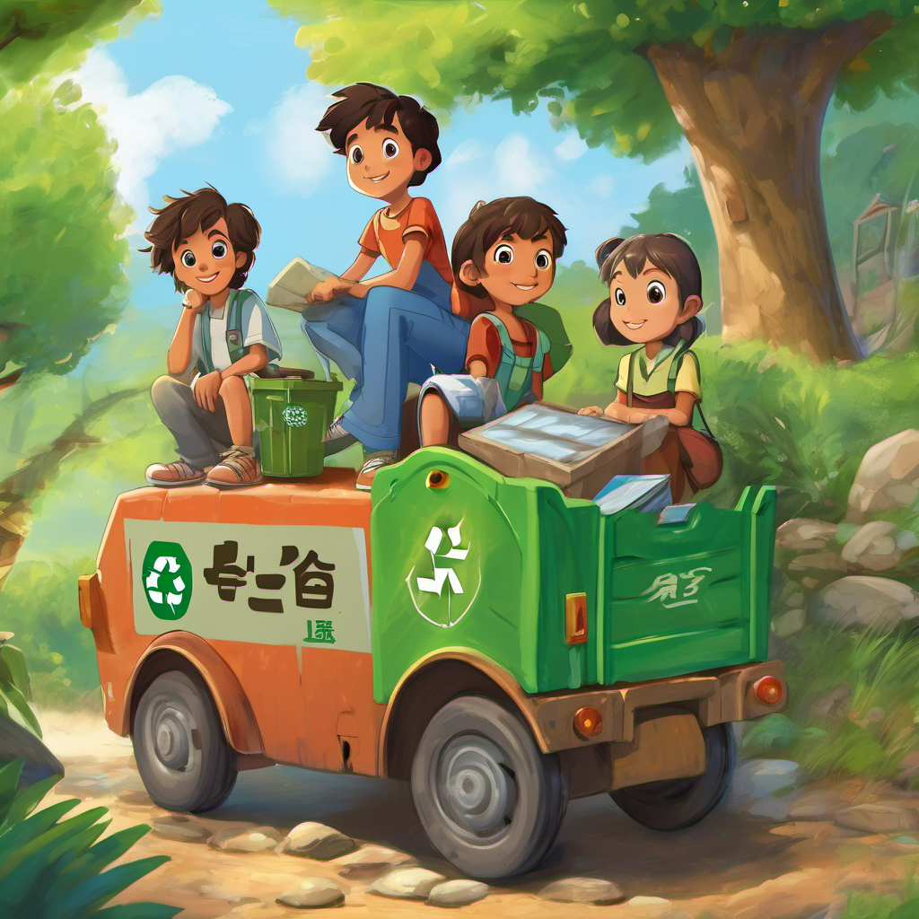 Curious about this Recycle Rally, the three friends huddled together and decided that they would participate and educate the children about recycling. They believed that if kids knew how important recycling was, they would take better care of the Earth. Determined, Sammy, Polly, and Benny decided to embark on a journey that would teach them all about recycling so they could share their newfound knowledge. As they ventured out of the trash bin, they started looking for the special Earth Guardian who was said to hold all the information they needed. After searching high and low, they finally found him sitting under a gigantic tree in the heart of Ecoville. The Earth Guardian, with his kind eyes, welcomed the three friends and listened to their wish to learn about recycling.