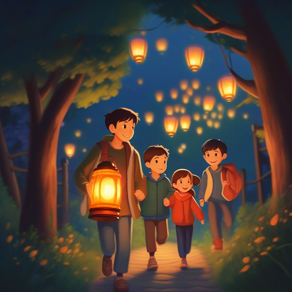 A lantern passing by families and friends.