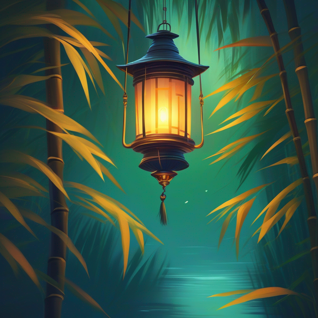 A lantern swaying in the wind, with a fragile bamboo frame.