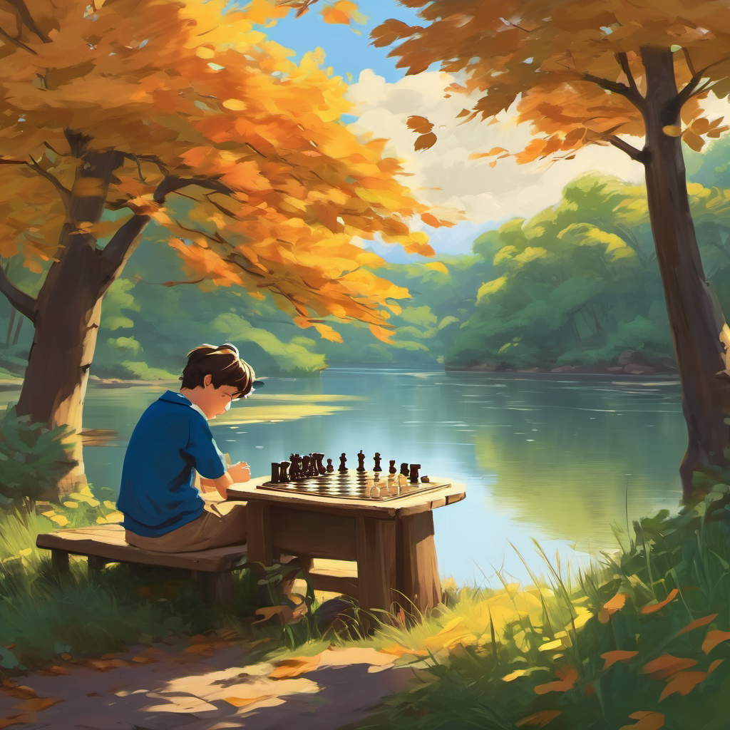 Charlie's newfound patience changed the way he approached every aspect of his life. He no longer rushed through everything and started to appreciate the beauty of every moment. He even learned to sit by the riverbank, watching the birds fly and the leaves rustle in the wind. One day, after many games, Charlie had become quite skilled at chess. He challenged his dear friend, Leo, to one final game. Throughout the game, Charlie remained calm and focused, using his patience and wit to make strategic moves. The match was intense, and both players were equally matched.