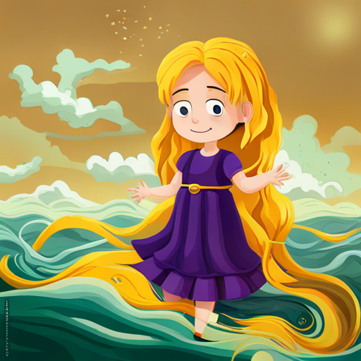 little girl with flowing golden hair and a purple dress becomes the Guardian of the Elements