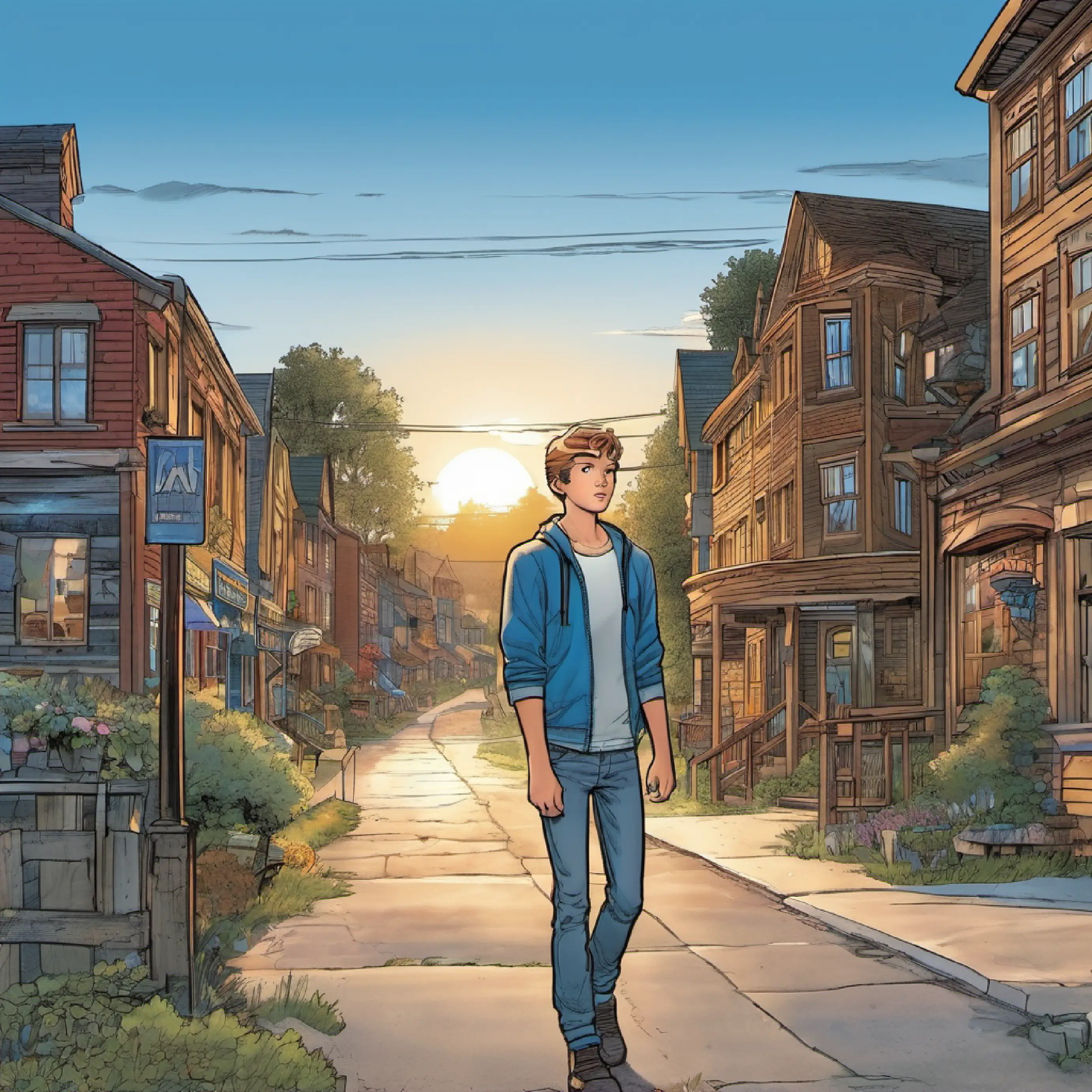 Introduction, 16-year-old boy, athletic build, blue eyes, light brown hair's awakening, small town setting, early morning.