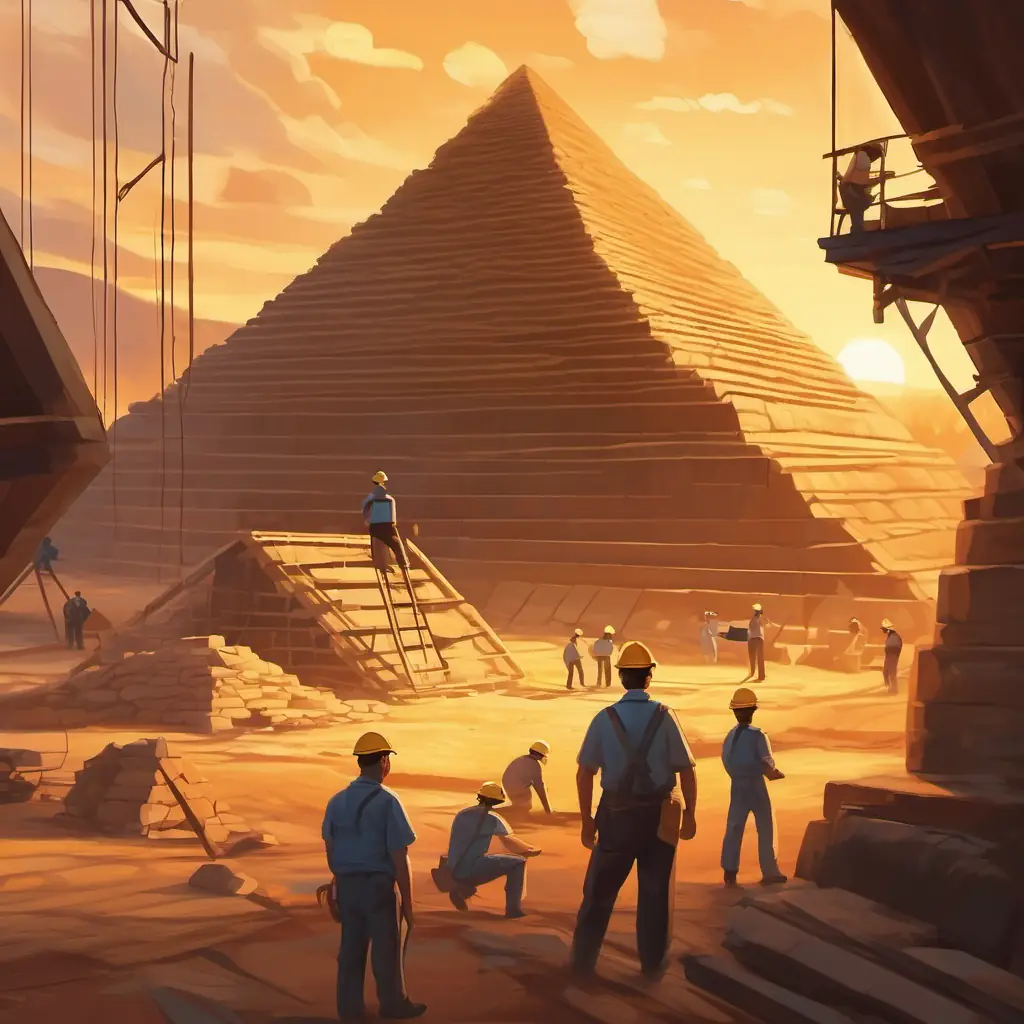 Observing workers, construction of the pyramid